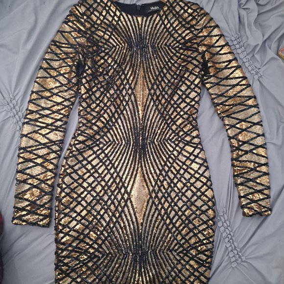 Truth or Dare Lulus Black and Gold Long Sleeve Sequin Dress size S - Picture 7 of 8